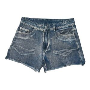 Noisy May Zoe Classic Blue Denim Jean Shorts with Silver Shimmer Coating- XS